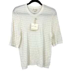 Marled Short Sleeve Sweater Top Womens Size XL Cream Smocked Knit Crew Neck NEW